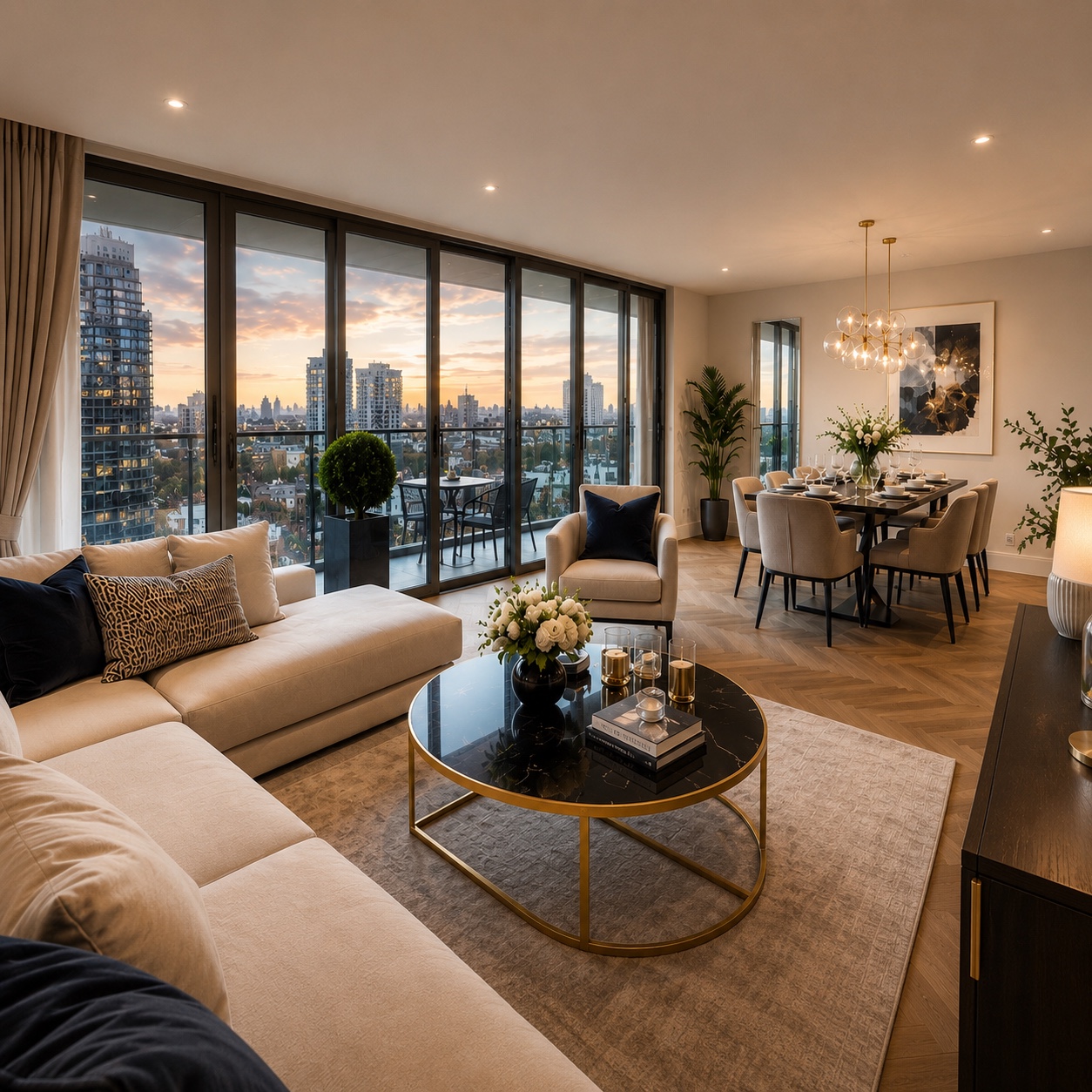 Luxury LetOption apartment living room with London views